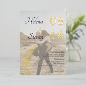 はっきりしたフローラ名白黒2枚結婚の写真 箔招待状 (立ち正面)