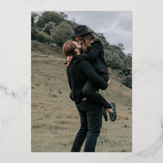 はっきりしたフローラ名白黒2枚結婚の写真 箔招待状 (裏面)