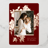 はっきりしたフローラ枠 | Burgundy |写真クリスマス 箔シーズンカード (正面)