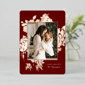 はっきりしたフローラ枠 | Burgundy |写真クリスマス 箔シーズンカード (立ち正面)