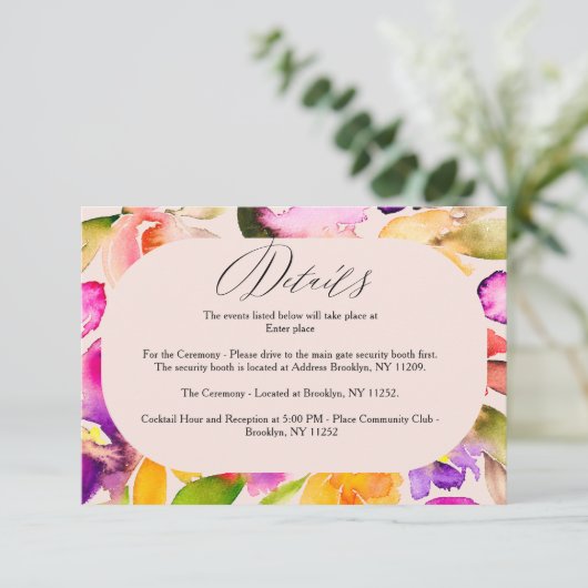 はっきりしたフローラ水の色の結婚詳細を大き過ぎる エンクロージャーカード (スタンド正面)