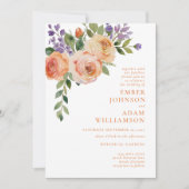 はっきりしたフローラ水彩桃結婚花 招待状 (正面)