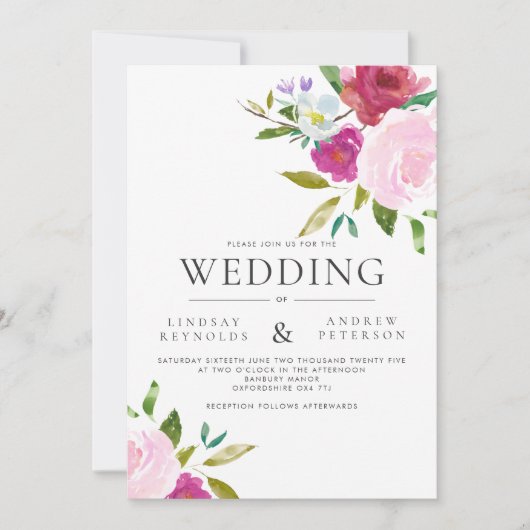 はっきりしたフローラ水彩結婚式招待状 招待状 (正面)