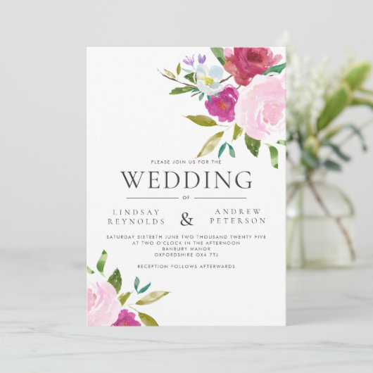 はっきりしたフローラ水彩結婚式招待状 招待状 (スタンド正面)