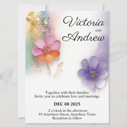 はっきりしたフローラ結婚式招待状 (正面)