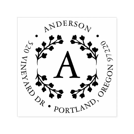 はっきりしたフローラ葉リースモノグラム差出人住所 セルフインキングスタンプ (デザイン)