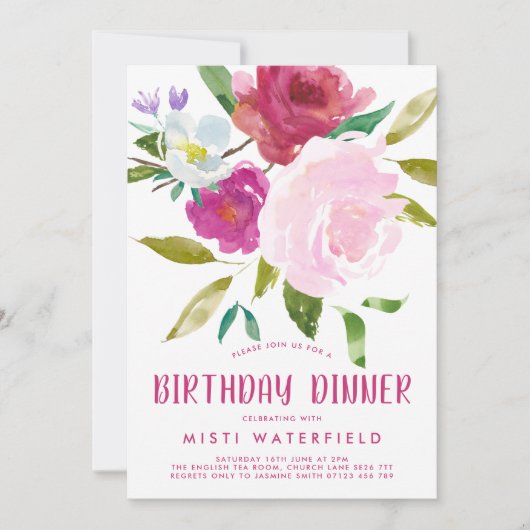 はっきりしたフローラ誕生日ディナー招待状 招待状 (正面)