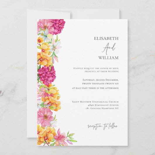 はっきりしたフローラ開花フォト結婚式招待状 招待状 (正面)