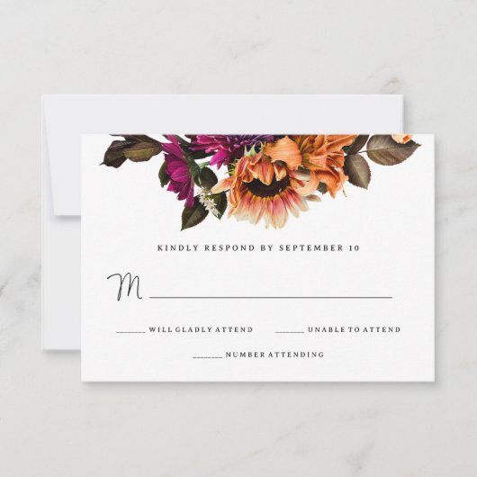 はっきりしたフローラ |ドラマチックでエレガントな結婚式 出欠カード (正面)