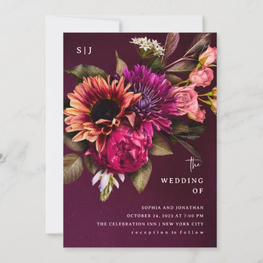 はっきりしたフローラ |ドラマチックでエレガントな結婚式 招待状 (正面)