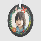 はっきりしたフローラ&パインパーソナライズされたフォトホリデー オーナメント (正面)