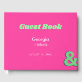 & はっきりしたブライトレトロアンパサンドピンク明るい赤紫色ズ結婚 ゲストブック (正面)