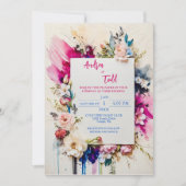はっきりしたブラシストロークフローラ水結婚色 招待状 (正面)
