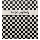 はっきりしたブラッククリ市松模様にームパターン名前をカスタムする シャワーカーテン (正面)