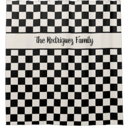 はっきりしたブラッククリ市松模様にームパターン名前をカスタムする シャワーカーテン