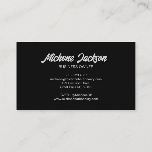 はっきりしたブラックシルバーフォイルモダンラグジュアリーグラマラス 名刺 (裏面)