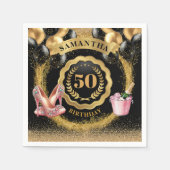 はっきりしたブラックバルーンデザイン付きピンクのヒールのナプキン スタンダードカクテルナプキン (正面)