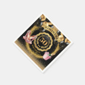 はっきりしたブラックバルーンデザイン付きピンクのヒールのナプキン スタンダードカクテルナプキン (角)