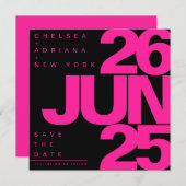 はっきりしたブラックピンクタイポグラフィ結婚ズ セーブザデート (正面/裏面)