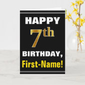 はっきりしたブラック、フェイク金ゴールド第7誕生日（名前カード付き） カード (黄色い花)