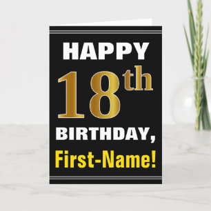 はっきりしたブラック、フェイク金ゴールド18番目の誕生日(名前カード付き) カード