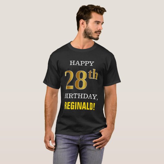 はっきりしたブラック、フェイク金ゴールド28th誕生日(名前シャツ付き) tシャツ (正面フル)