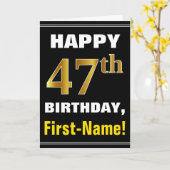 はっきりしたブラック、フェイク金ゴールド47番目の誕生日（名刺あり） カード (黄色い花)