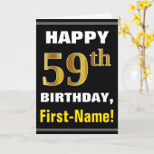 はっきりしたブラック、フェイク金ゴールド59番目の誕生日(名刺あり) カード (黄色い花)