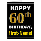 はっきりしたブラック、フェイク金ゴールド60番目の誕生日（名前カード付き） (正面)
