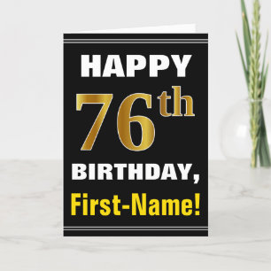 はっきりしたブラック、フェイク金ゴールド76番目の誕生日（名前カード付き） カード
