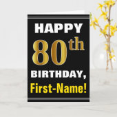 はっきりしたブラック、フェイク金ゴールド80番目の誕生日(名刺あり) カード (黄色い花)