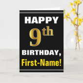 はっきりしたブラック、フェイク金ゴールド9番目の誕生日（名刺あり） カード (黄色い花)