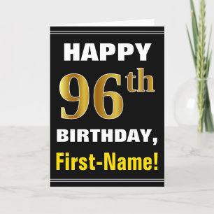 はっきりしたブラック、フェイク金ゴールド96番目の誕生日（名前カード付き） カード