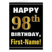 はっきりしたブラック、フェイク金ゴールド98番目の誕生日（名前カード付き） (正面)
