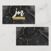 はっきりしたブラック&金ゴールド大理石モダン名刺 名刺 (正面/裏面)
