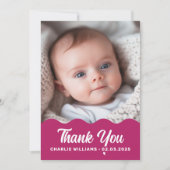 はっきりしたブルゴーニュ波フォトピンク新生児 サンキューカード (正面)