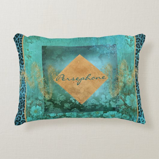 はっきりしたベリディアン緑アクア色 アクセントクッション (正面)