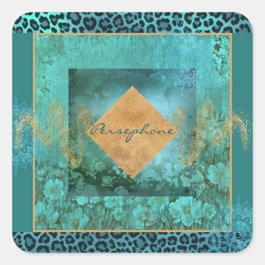 はっきりしたベリディアン緑アクア色 スクエアシール (正面)