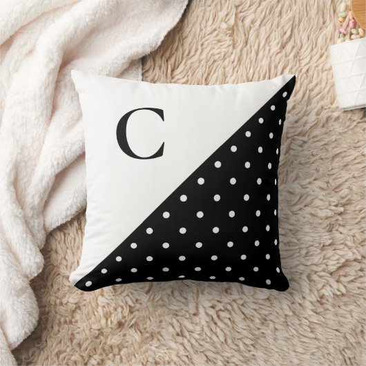 はっきりしたホワイトオンブラック水玉模様模様モノグラム クッション (ブランケット)