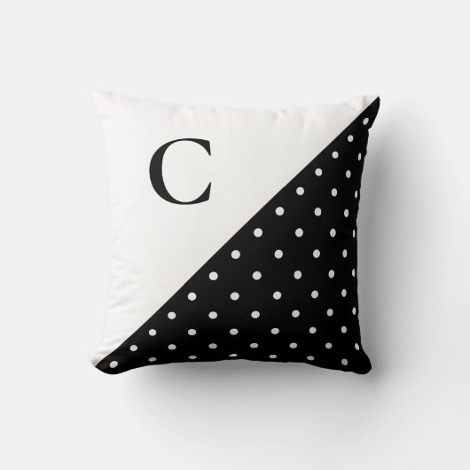 はっきりしたホワイトオンブラック水玉模様模様モノグラム クッション (正面)