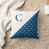 はっきりしたホワイトオンブルー水玉模様パターンモノグラム クッション (ブランケット)