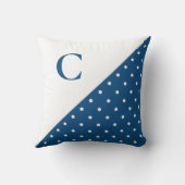 はっきりしたホワイトオンブルー水玉模様パターンモノグラム クッション (裏面)