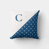 はっきりしたホワイトオンブルー水玉模様パターンモノグラム クッション (正面)