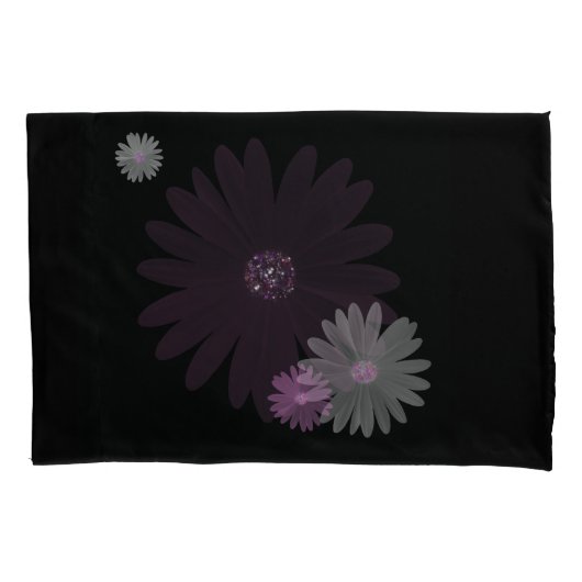 はっきりしたマルーン、ピンクと白のデイジーとグリッター 枕カバー (正面左)