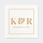 はっきりしたミニマシンプルリストのイニシャルと日付結婚の 箔ナプキン (正面)
