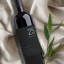 はっきりしたミニマルBlack Blue Any Year Anniversary ワインラベル