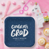 はっきりしたモダンおめでとう卒業ネイビーブルー ペーパープレート (パーティー)