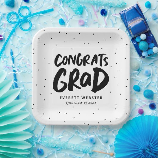 はっきりしたモダンおめでとう卒業ブラック ペーパープレート (パーティー)