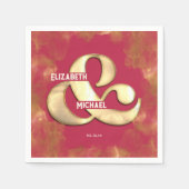 はっきりしたモダンエレガント金ゴールドピンクマゼンタ結婚ーズ スタンダードカクテルナプキン (正面)