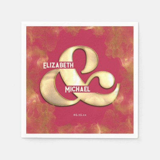 はっきりしたモダンエレガント金ゴールドピンクマゼンタ結婚ーズ スタンダードカクテルナプキン (正面)